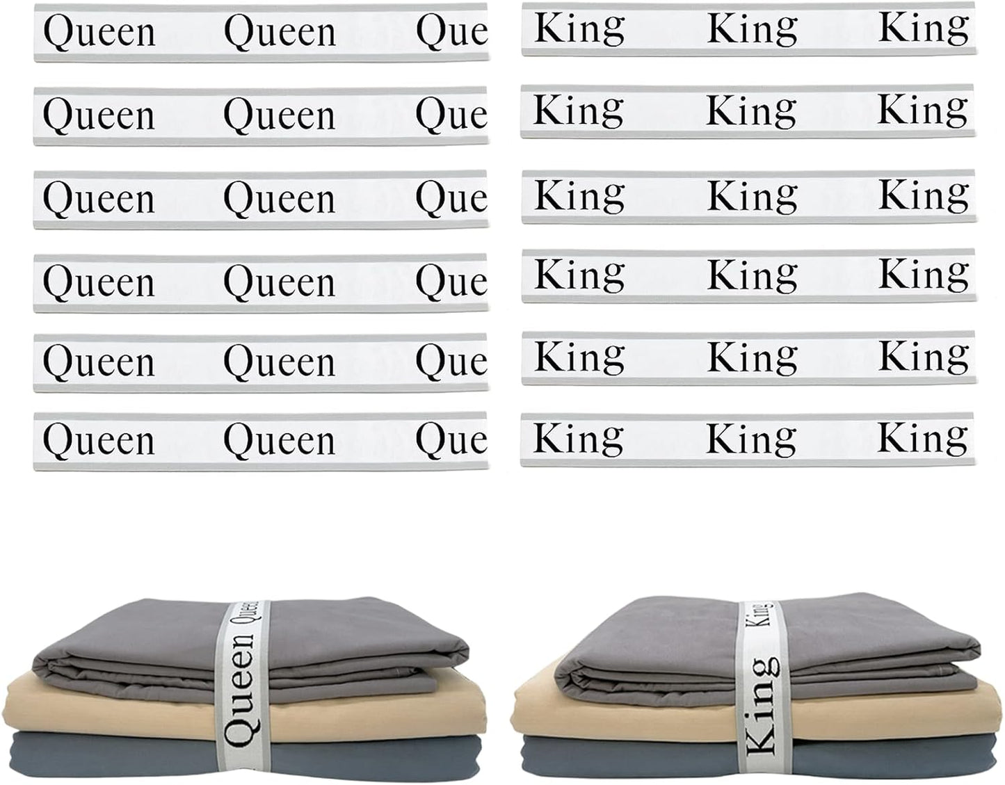 12 Pieces Bed Sheet Organizer Bands, Closet Organization Sheet Straps, Linen Labels Bedding Bands, Elastic Bed Sheet Storage Sheet Keepers （6PcsQueen 6PcsKing ）