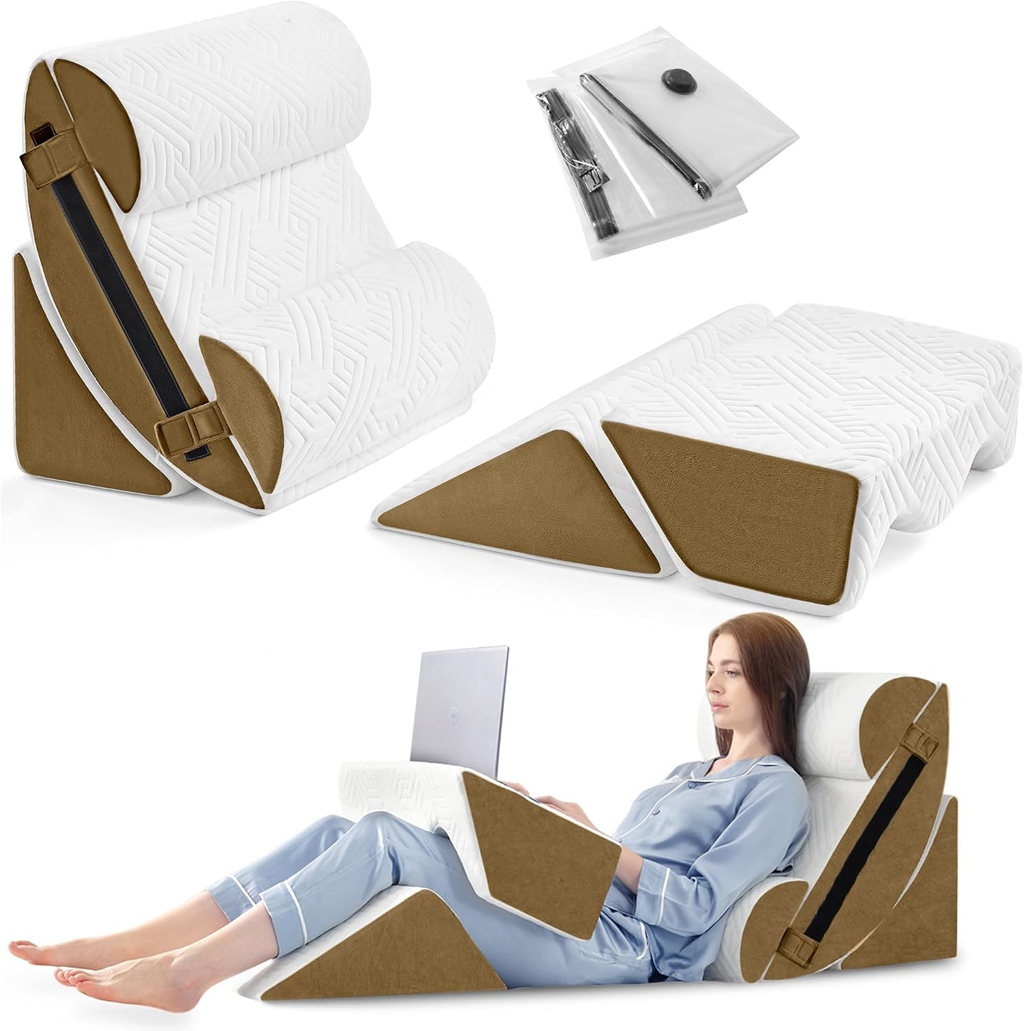 Yojoker 6pcs Orthopedic Bed Wedge Pillow Set for Sleeping, Post Surgery Foam for Body, Back and Leg Pain Relief Comfortable & Adjustable Support Pillows-Anti Snoring, Heartburn