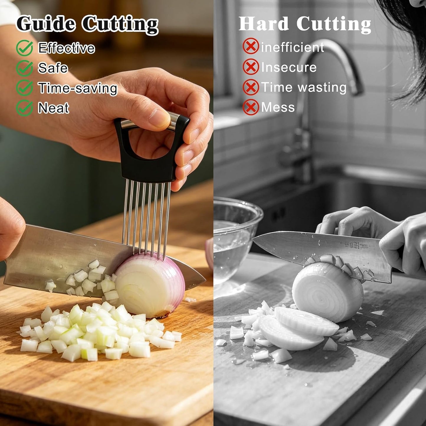 Zoyiancy 2 PCS Stainless Steel Onion Holder, Cutting Tool for Vegetables | Stainless Steel, Protective Cover, Non-Slip Grip, Easy To Wash, Dishwasher, Slices Veggies, Fruit Meat, Onion, Potato, Tomato