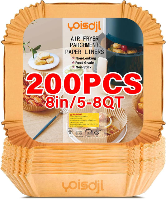 200pcs Air Fryer Liners Disposable, Air Fryer Liners, 8.7" Square Parchment Disposable Paper Liner for Air Fryer, Parchment Paper, Baking, Roasting and Microwave