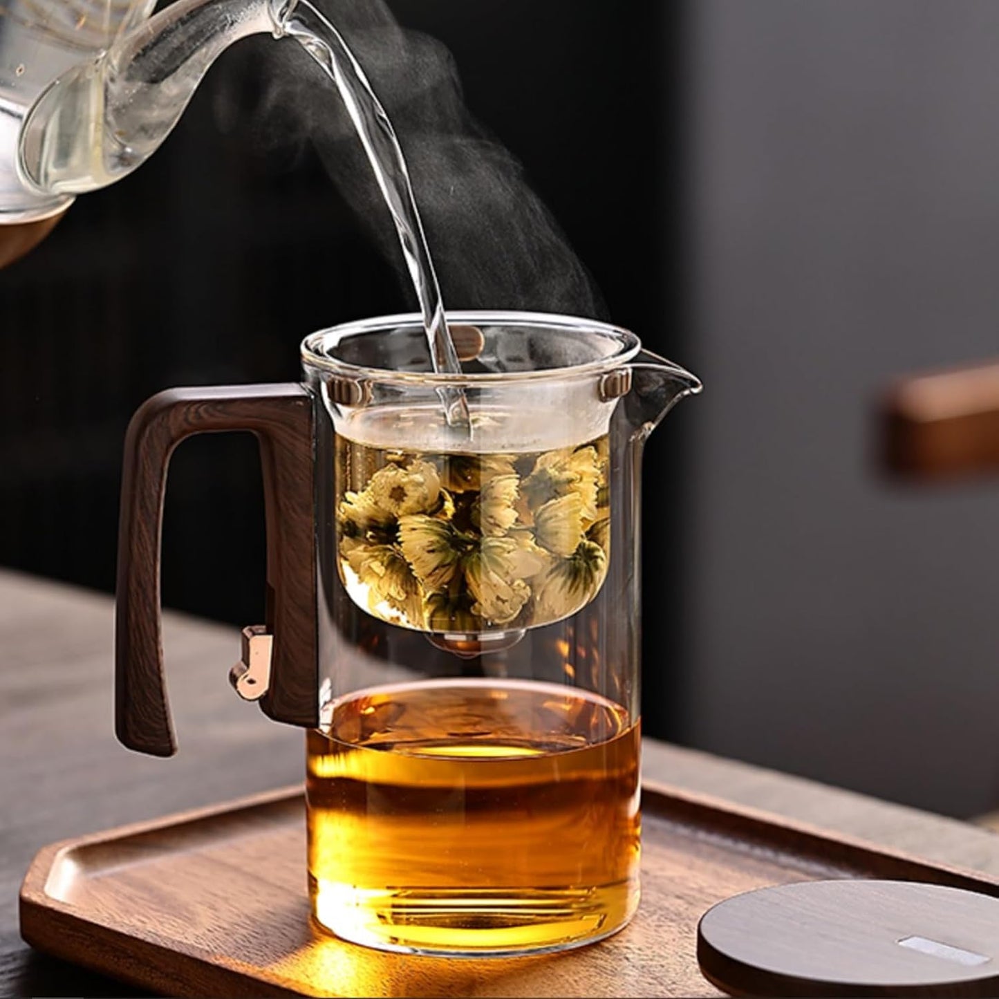 Glass Tea Pot - High Borosilicate Magical Glass Teapot with ABS Handle, Water Separation Design & Infuser Strainer - 720ml/24.3oz Large Capacity Teapot fo Tea Parties, Home, Office