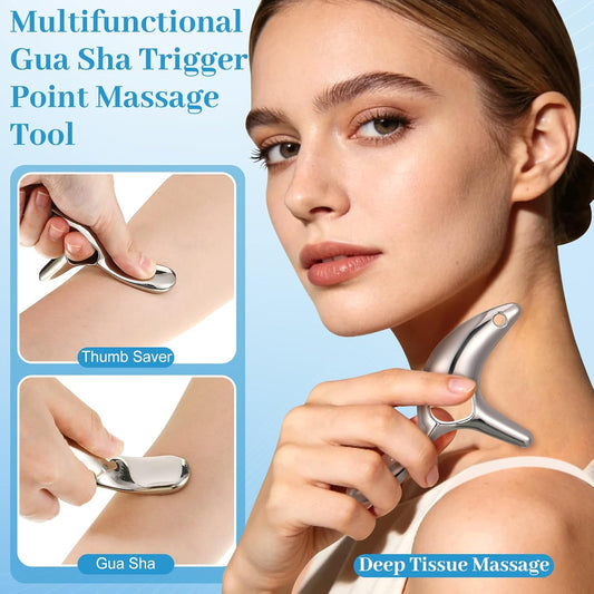2PCS Gua Sha Massage Tools,Stainless Steel Trigger Point Massage Tool and Manual Acupuncture Pen Eye Massager,Deep Tissue Acupressure Massager for Face,Hand,Neck,Back