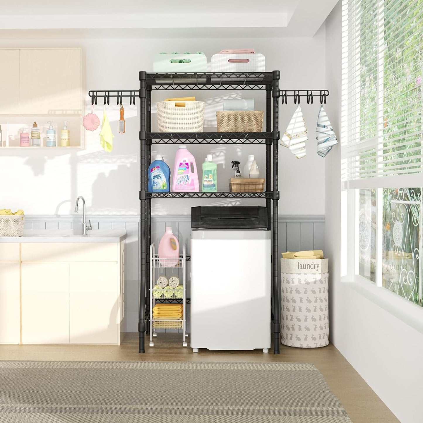 U8 Medium Laundry Room Storage Organizer, Over the Washer and Dryer Storage Shelves for Laundry Organization, 32.3”W x 17.3”D x 76.2”H, Suit Washing Machine Width within 29.9”, Hold 304 lb, Black