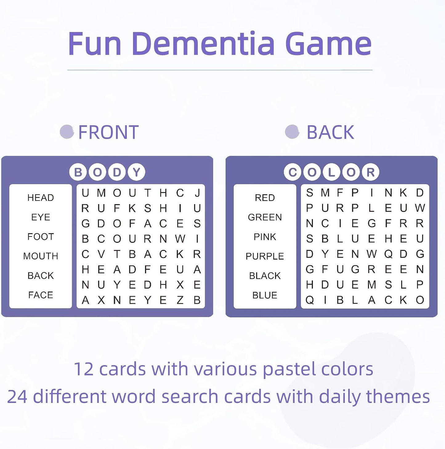 12 Pcs Word Search Cards for Dementia Game | Dementia Activities for Seniors | Alzheimer's Products for Dementia Patients | Games for Dementia Seniors| Reusable Large Print Word Search Books
