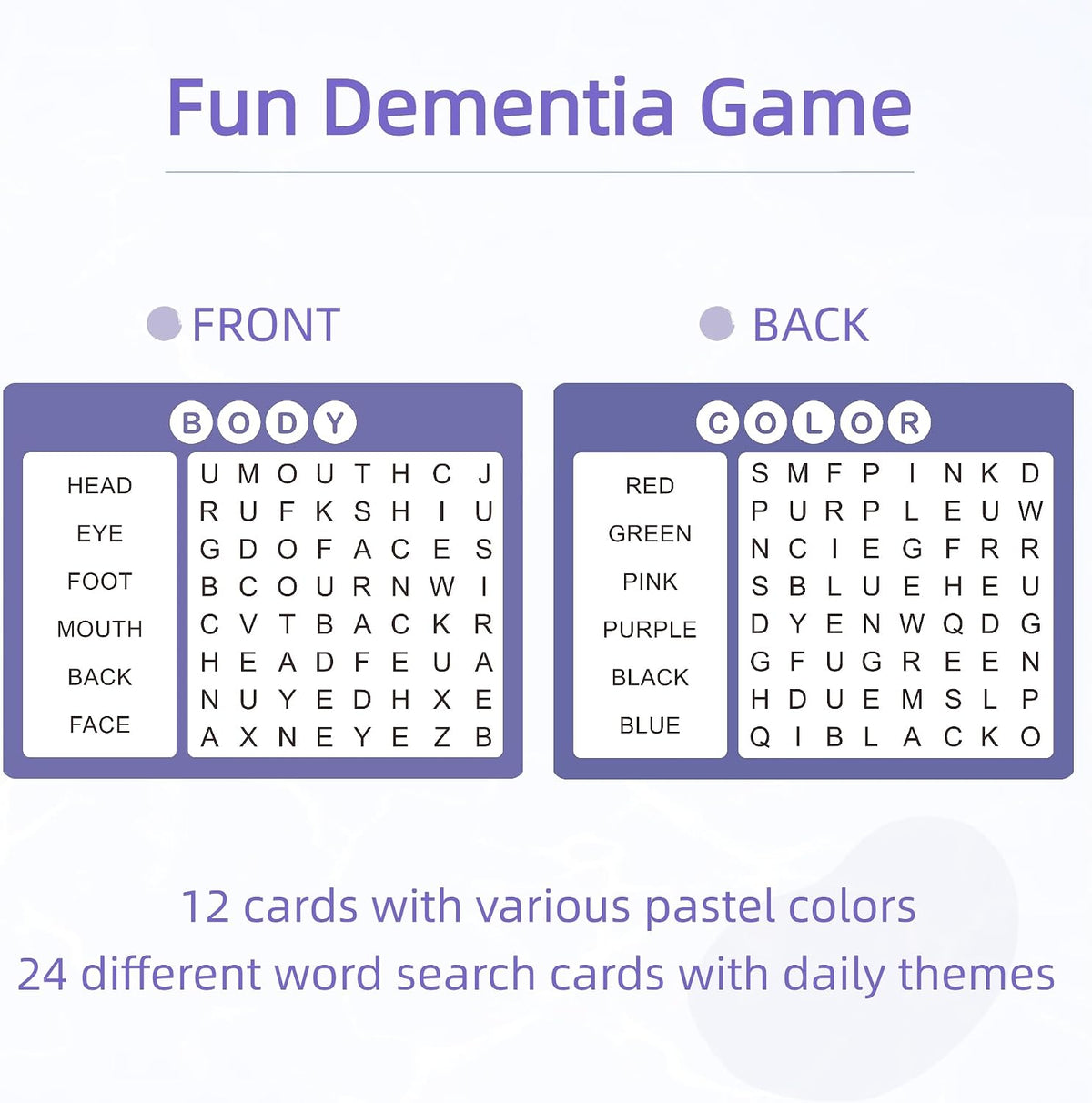 12 Pcs Word Search Cards for Dementia Game | Dementia Activities for Seniors | Alzheimer's Products for Dementia Patients | Games for Dementia Seniors| Reusable Large Print Word Search Books