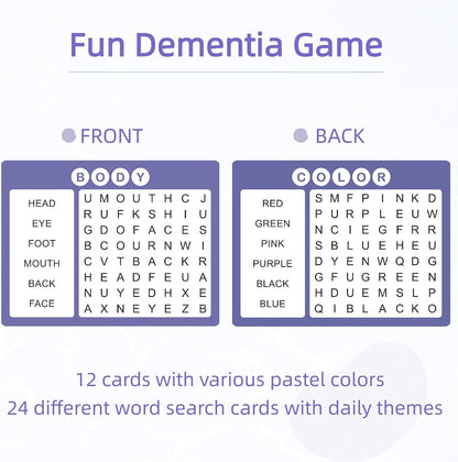 12 Pcs Word Search Cards for Dementia Game | Dementia Activities for Seniors | Alzheimer's Products for Dementia Patients | Games for Dementia Seniors| Reusable Large Print Word Search Books