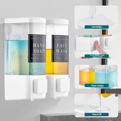 Pollock Shampoo and Conditioner Dispenser,Black 3 Chamber * 500ML | Shower Soap Dispenser Wall Mounted, Body Wash Dispenser No Drill,Refillable Shower Dispenser for Bathroom,Hotel,Public Place