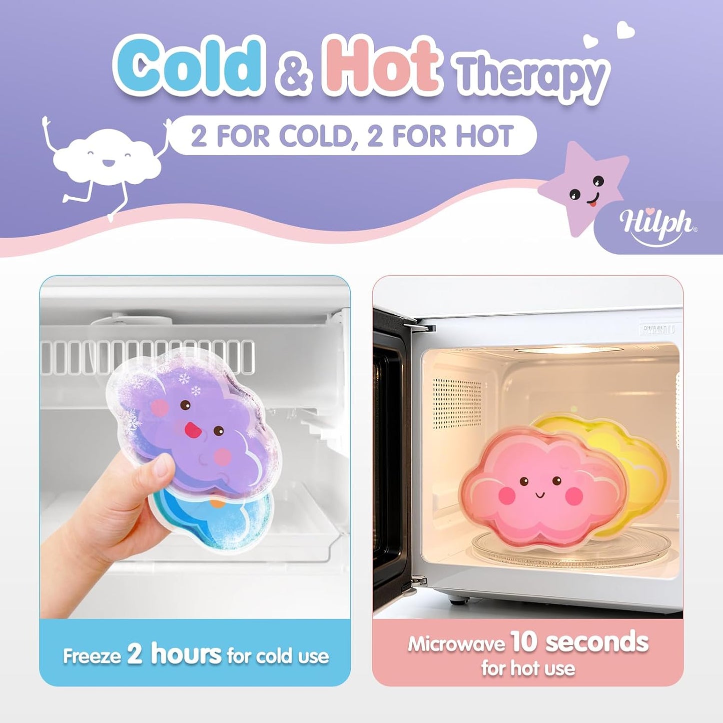 Hilph Kids Ice Packs for Boo Boos, 4 Gel Ice Packs for Injuries Reusable | Cute Soft Gel Cooling Pad, Small Cold Pack for Toddler Baby Childs, Hot Cold Compress for Pain Relief Bumps Bruises Toothache