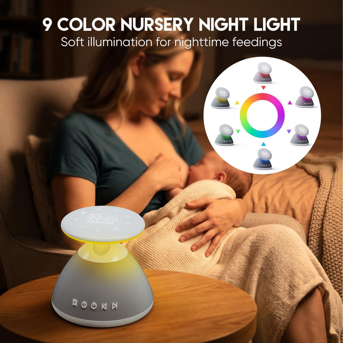 White Noise Sound Machine for Sleeping with Night Light 50 Soothing Sounds | 9 Colors Adjustable Brightness Auto-Off Timer Alarm Clock Touch Screen Control Sleep Sound Machines for Baby Adults Home
