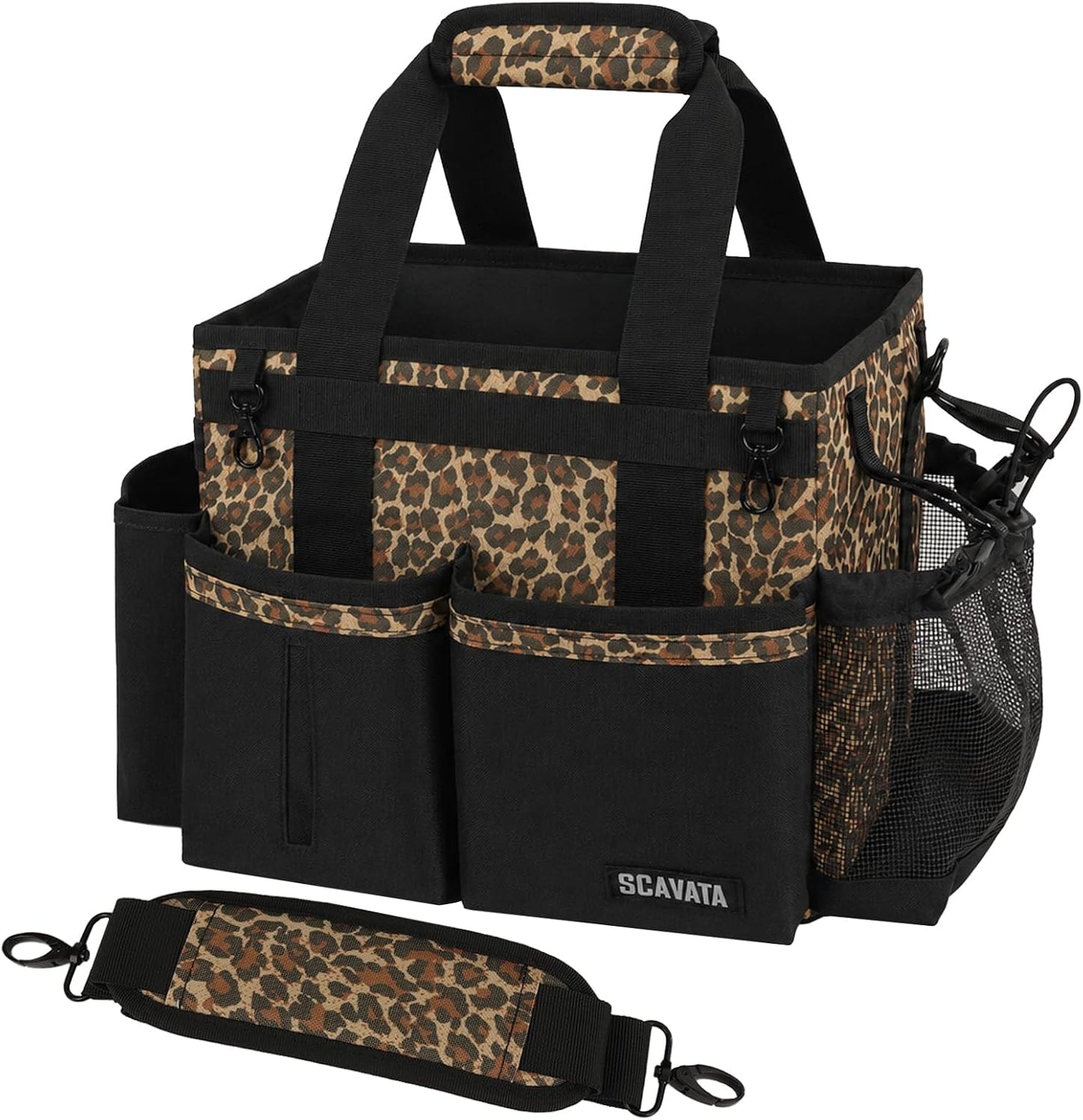 SCAVATA Compact Wearable Cleaning Caddy with Handle & Shoulder Straps | Small Cleaning Supplies Organizer, Under Sink & Car Cleaning Tools Storage Bag for Housekeepers Cleaners, Black