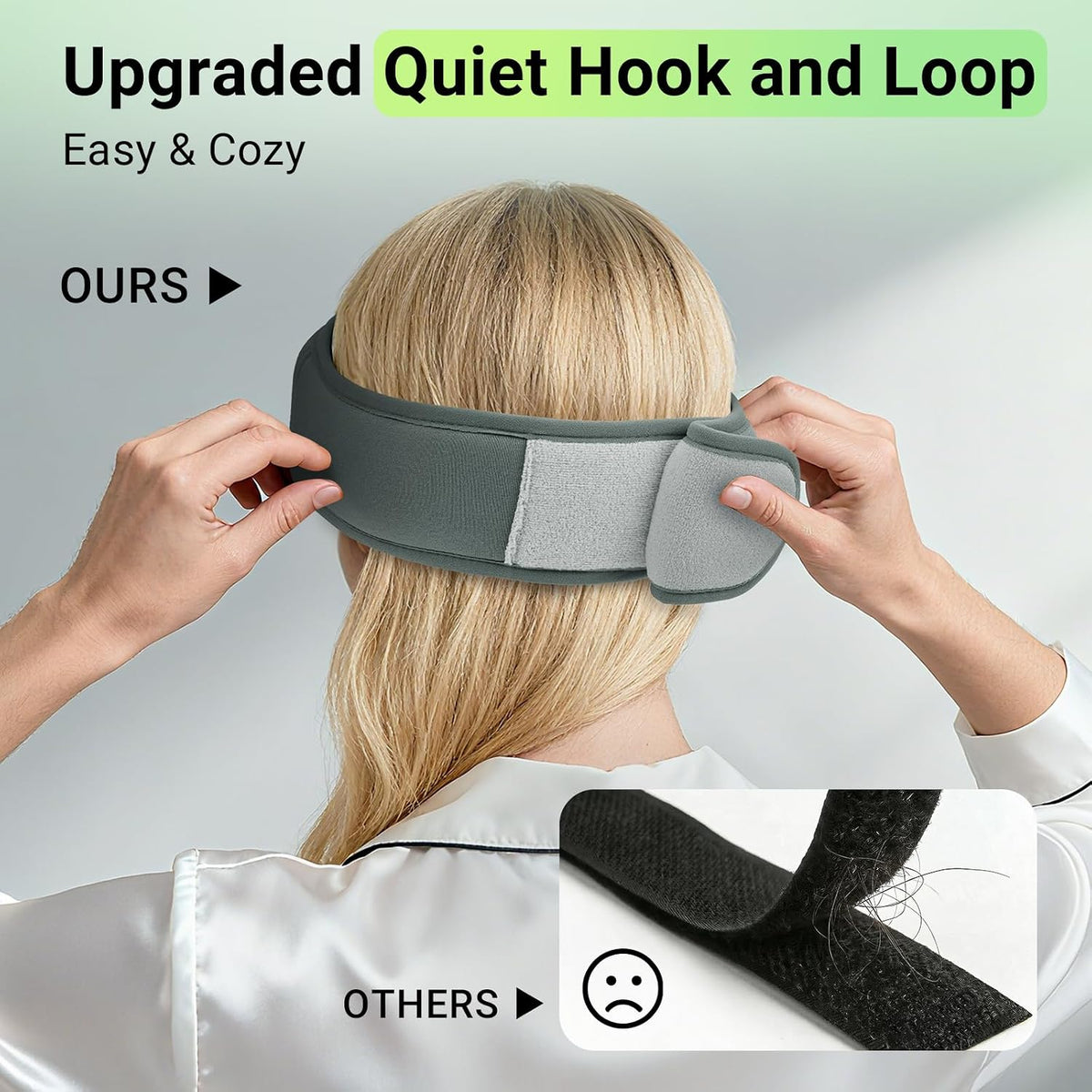 Bamboo Cotton Sleep Mask with Bluetooth Headphones, 100% Blackout, Grey
