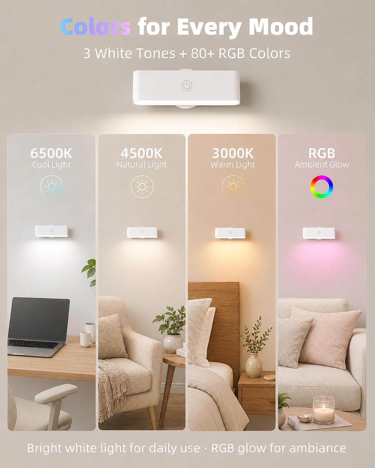 EZVALO Wireless RGB Light Bars, Rechargeable LED Mood Lights with Remote