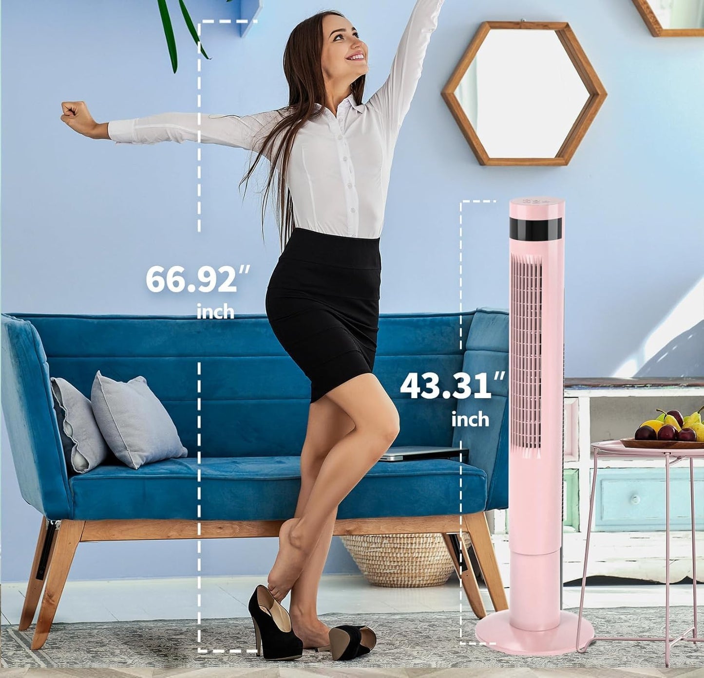 Antarctic Star Tower Fan 85°Oscillating Fan Quiet Cooling 12H Timer Remote Control Bladeless Electric 3 Speeds Wind 3 Modes, 42INCH, PINK