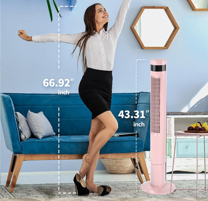 Antarctic Star Tower Fan 85°Oscillating Fan Quiet Cooling 12H Timer Remote Control Bladeless Electric 3 Speeds Wind 3 Modes, 42INCH, PINK