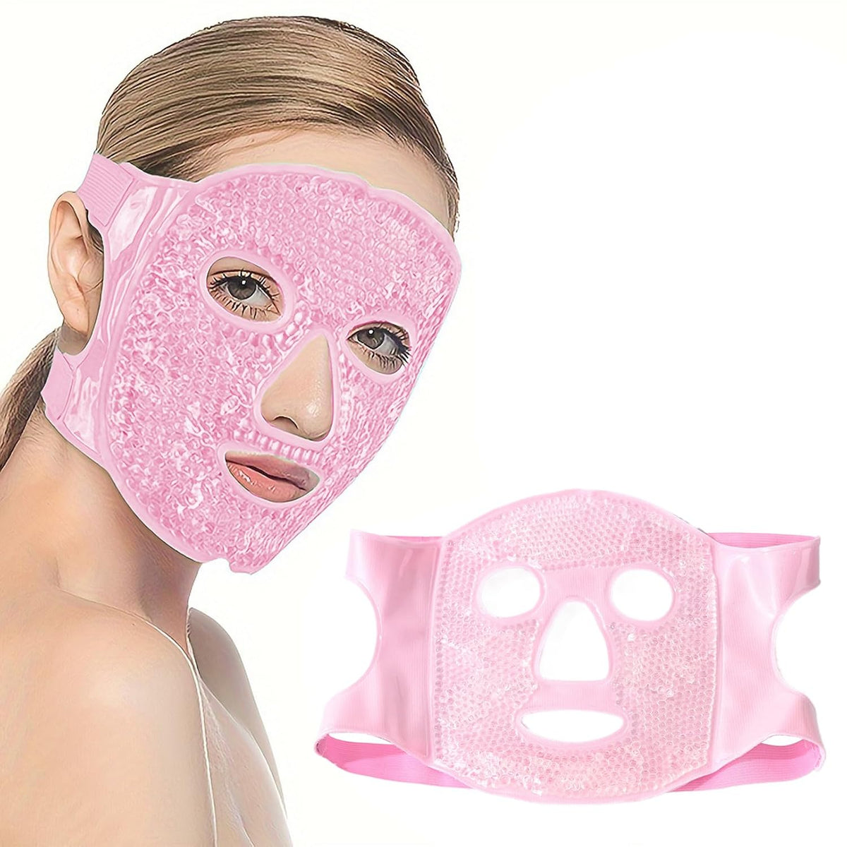 CALIDAKA Gel Beads Face Cover Ice Mask Pack Cold Face Eye Mask Ice Pack Reduce Face Puff Gel Beads Hot Heat Cold Compress Pack Face SPA for Woman Sleeping, Pressure, Headaches(COLOR:Pink)