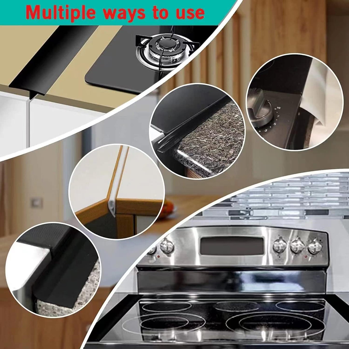 Silicone Kitchen Stove Gap Covers, Kitchen Counter Gap Anti-Slip Non-Tacky Filler Seals Spills Between Counter, Stovetop, Oven, Washer, Heat-Resistant，Set of 2 (21 Inches, Black) by liboyixi