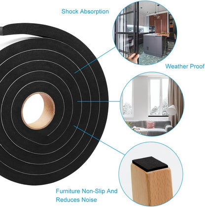 2 Rolls Foam Seal Tape for Door Window Insulation, Soundproof and Shockproof Foam Adhensive Strip, 3/8" Wx3/16 T Single Sided Foam Tape, Cold Air and Draft Closed Cell Seal Strip,Total 32FT