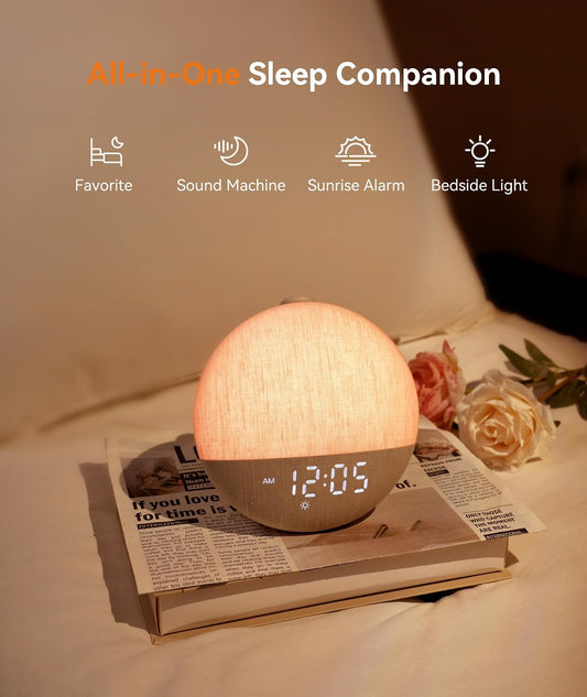 Dreamegg Sunrise 2 Alarm Clock with Sound Machine for Sleep, 29 Sounds | White Noise Machine, Sunrise Wake-Up, Dimmable Night Light, One-Tap Routine, No App, Bedrooms, Heavy Sleepers