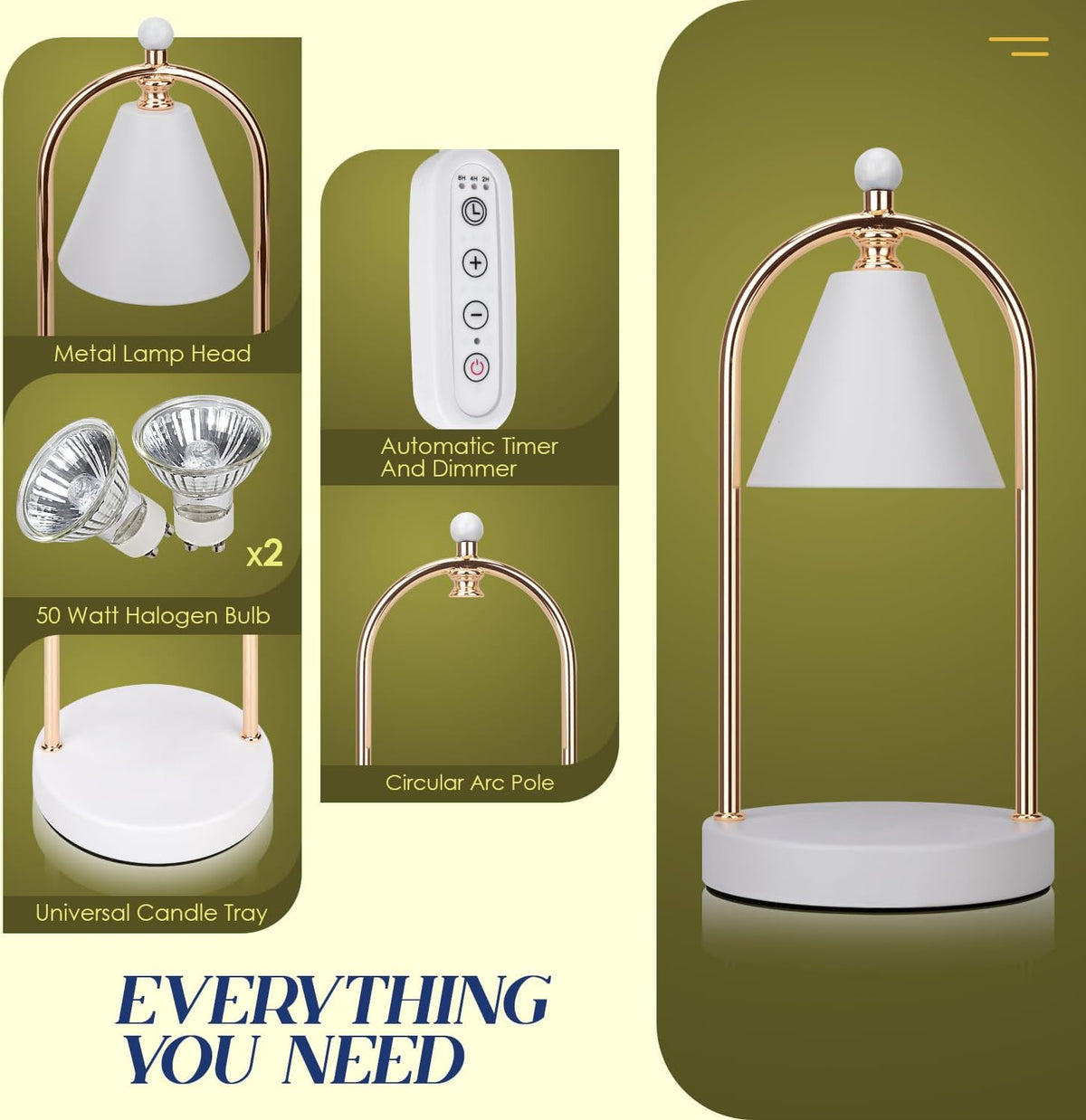 Candle Warmer Lamp with Timer, Electric Black Candle Warming Light for Bedroom, Dimmable Wax Melts Warmer for Home Decor Beside Lamp Gifts for Women (2 Bulbs Included)