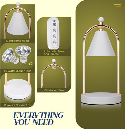 Candle Warmer Lamp with Timer, Electric Black Candle Warming Light for Bedroom, Dimmable Wax Melts Warmer for Home Decor Beside Lamp Gifts for Women (2 Bulbs Included)