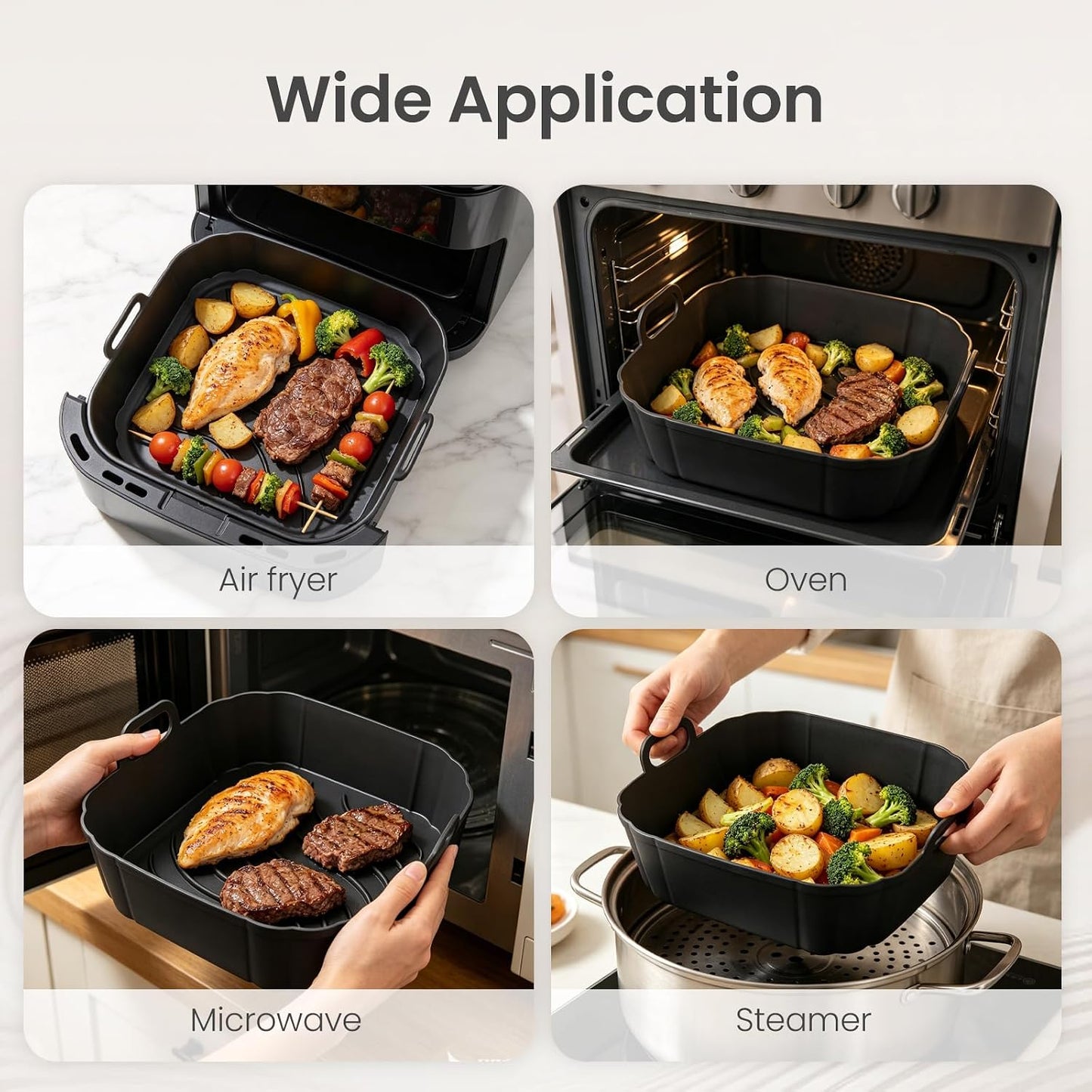 Redfly 2 Pack Silicone Air Fryer Liners,Square Reusable to 8.5in Air Fryer | Compatible with Ninja AF141 181、COSORI 5-6.5 QT Non-Stick Basket Inserts,Silicone Mat Bowl Air Fryer Accessories Kitchen