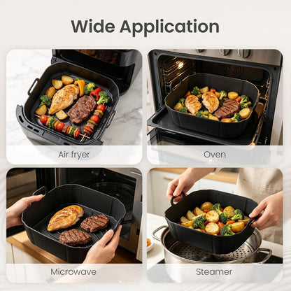 Redfly 2 Pack Silicone Air Fryer Liners,Square Reusable to 8.5in Air Fryer | Compatible with Ninja AF141 181、COSORI 5-6.5 QT Non-Stick Basket Inserts,Silicone Mat Bowl Air Fryer Accessories Kitchen