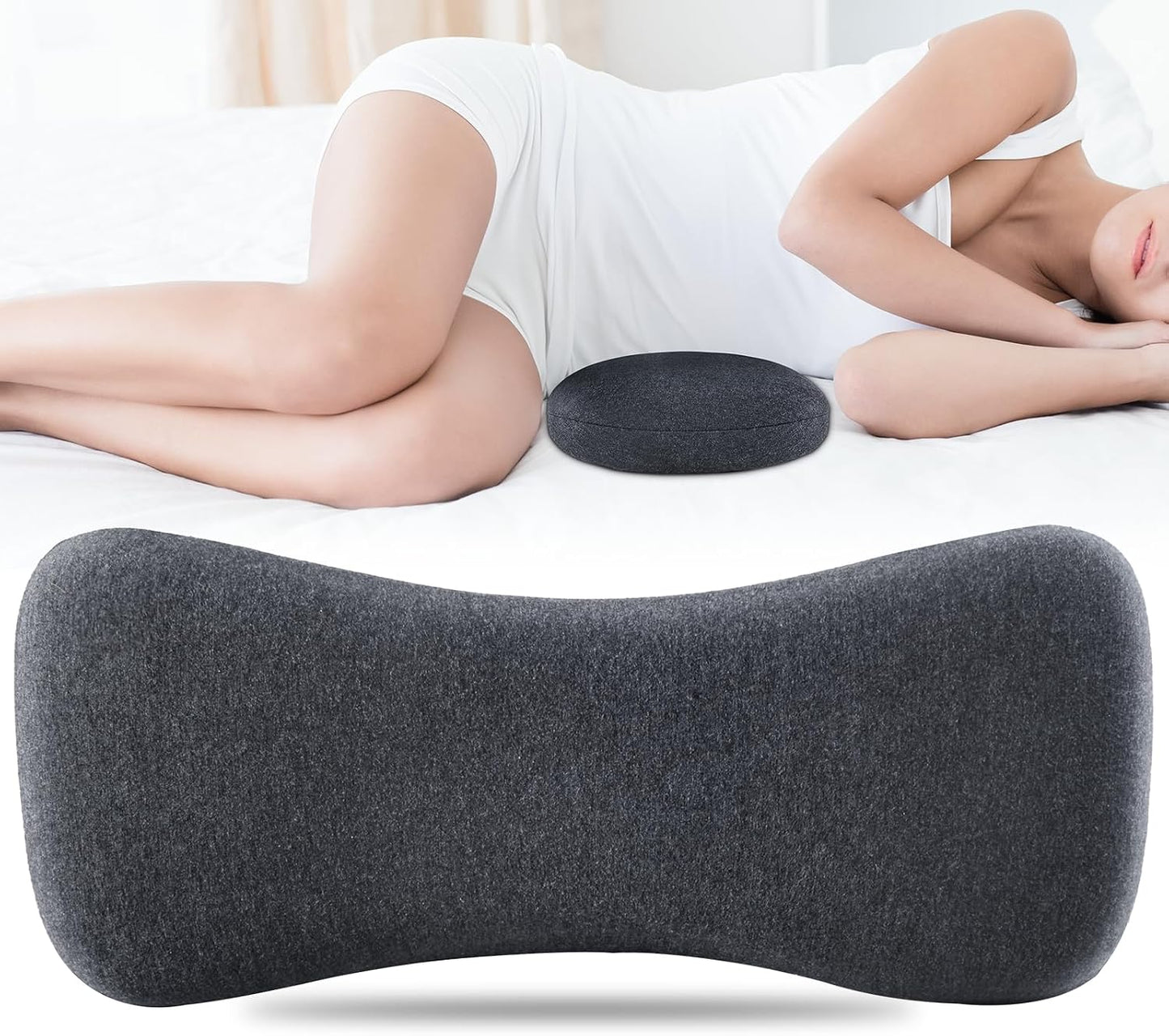 Hapiclody Lumbar Support Pillow for Sleeping Memory Foam Lumbar Pillow for Lower Back Pain Relief Back Support Pillow for Side,Back and Stomach Sleepers-Bed Wedge Bolster Pillow Bed Rest Pillow (Gray)