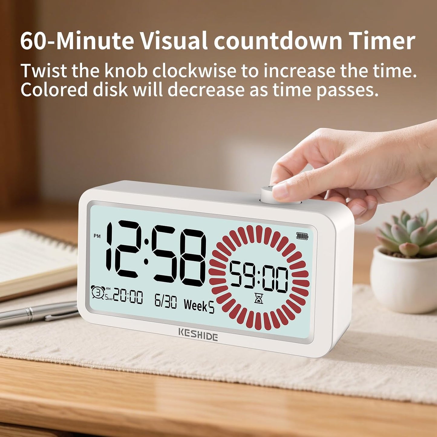 Visual Timer for Kids and Adults with Alarm Clock,LCD Digital 60-Minute Countdown Timer Time Management Tool for Home, School, or Work