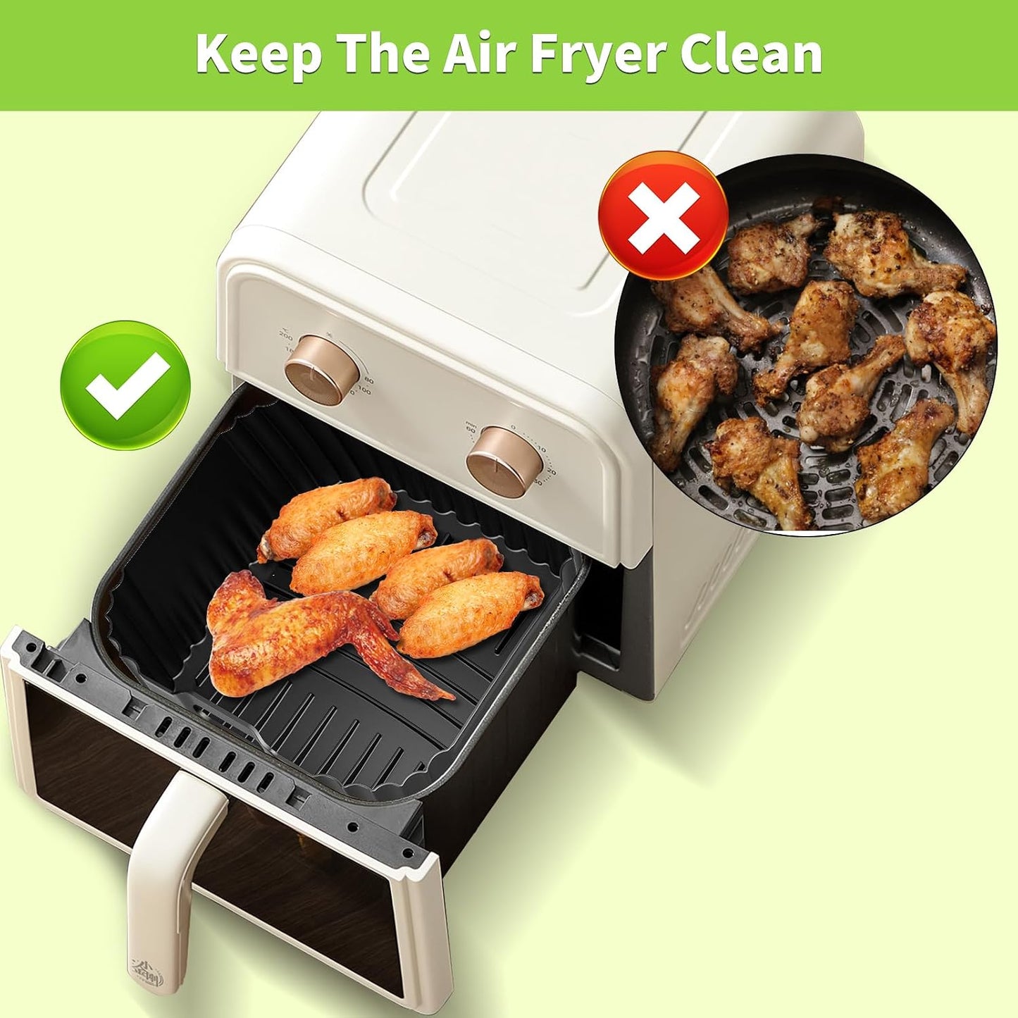Air Fryer Silicone Liners Square for Chefman 8QT Air Fryer 3 Pack Reusable | Silicone Pot Baking Accessories for Instant, Nuwave, Gourmia and other 8QT to 10QT Large AirFryer, 2 In 1 Liners