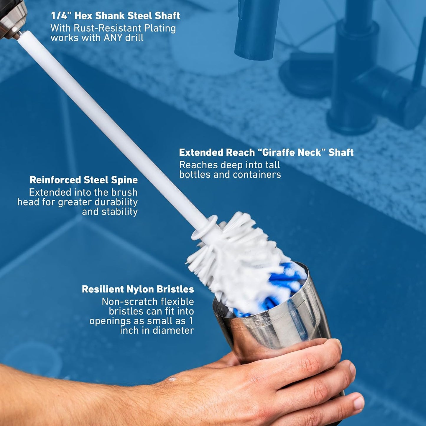 Multi-Purpose Drill Brush Attachment, Showers, Tubs, Carpet, Tile, Grout, Medium Bristle for Ultimate Cleaning Power