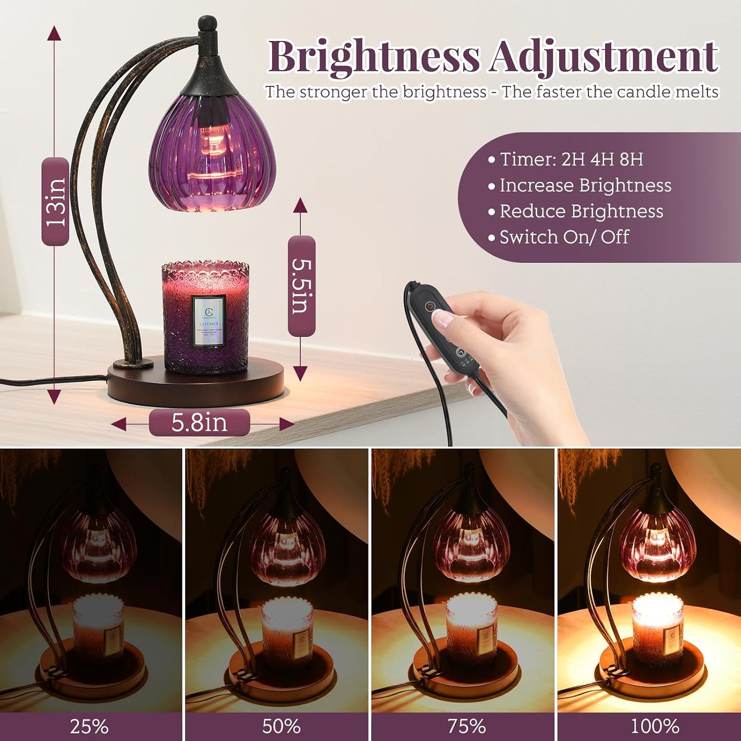 Candle Warmer Lamp with Timer and Dimmer - Electric Melter for Scented Jar Candles - Housewarming, New Home Decor