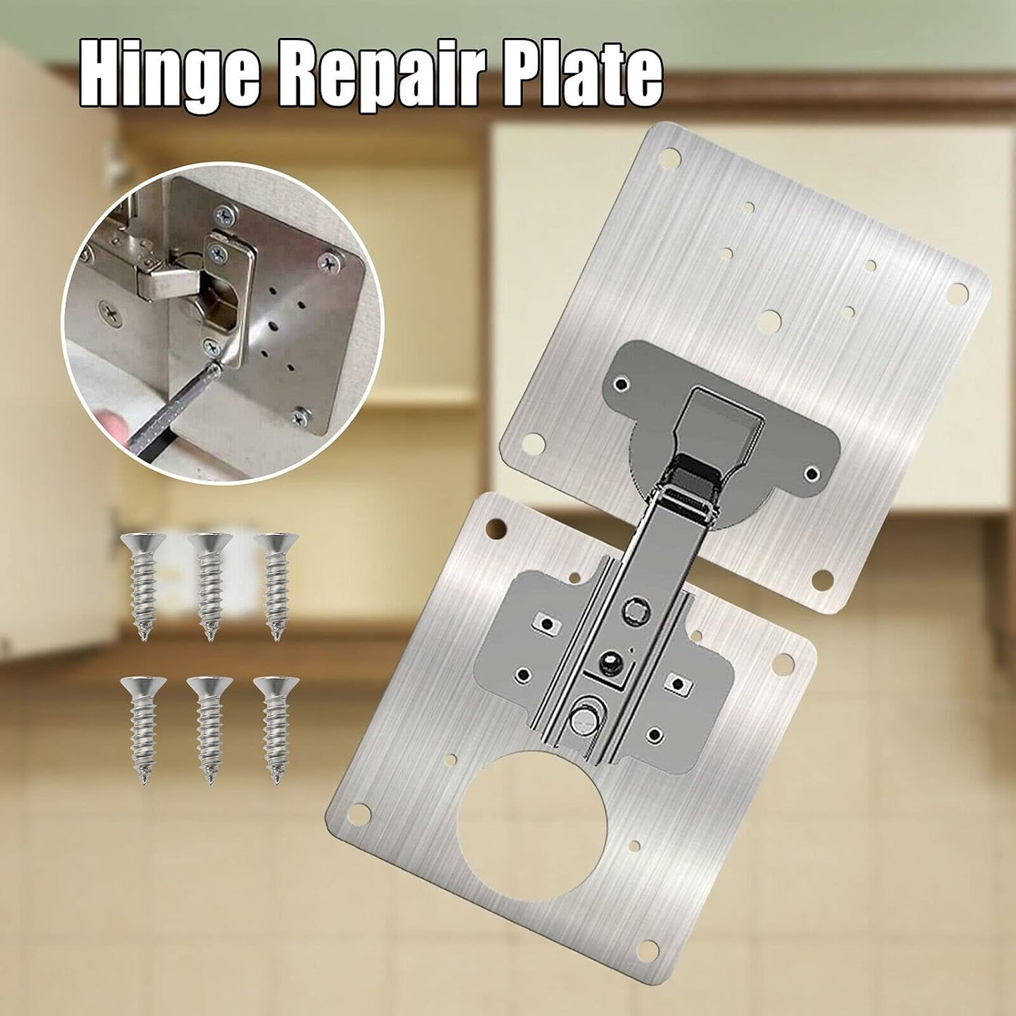 Cabinet Hinges Repair Plate,Stainless Steel Hinge Repair Brackets Kit,Kitchen Cupboard Door Hinge Repair Plate Kit Includes Fixing Screws,Protect Wooden Kitchen Cabinet Door,Furniture(2 PCS)…