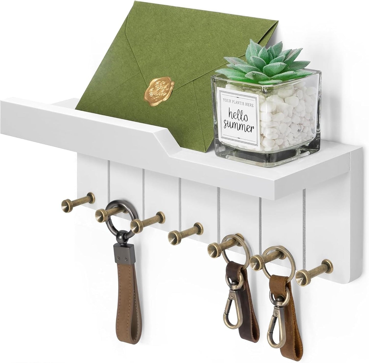 Rebee Vision Key Holder Wall Mount with Shelf for Entryway, Distressed Blue | Key and Mail Holder for Wall, Shelf, 4 Key Hooks, Farmhouse Decor, Room Decor Aesthetic, Compact Home Storage, Wall Organizer