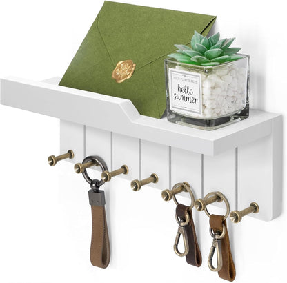 Rebee Vision Key Holder Wall Mount with Shelf for Entryway, Distressed Blue | Key and Mail Holder for Wall, Shelf, 4 Key Hooks, Farmhouse Decor, Room Decor Aesthetic, Compact Home Storage, Wall Organizer