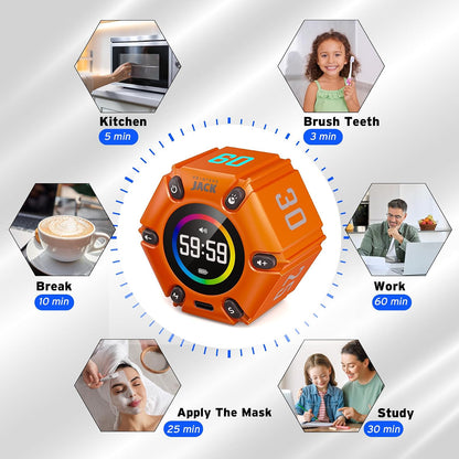 Jack Pomodoro Timer - Productivity Cube, Visual Focus Timer, Mute & Vibration & Adjustable Sound Alert, for Office, ADHD, Study, Work, 3/5/10/25/30/60min & Custom Countdown - Black