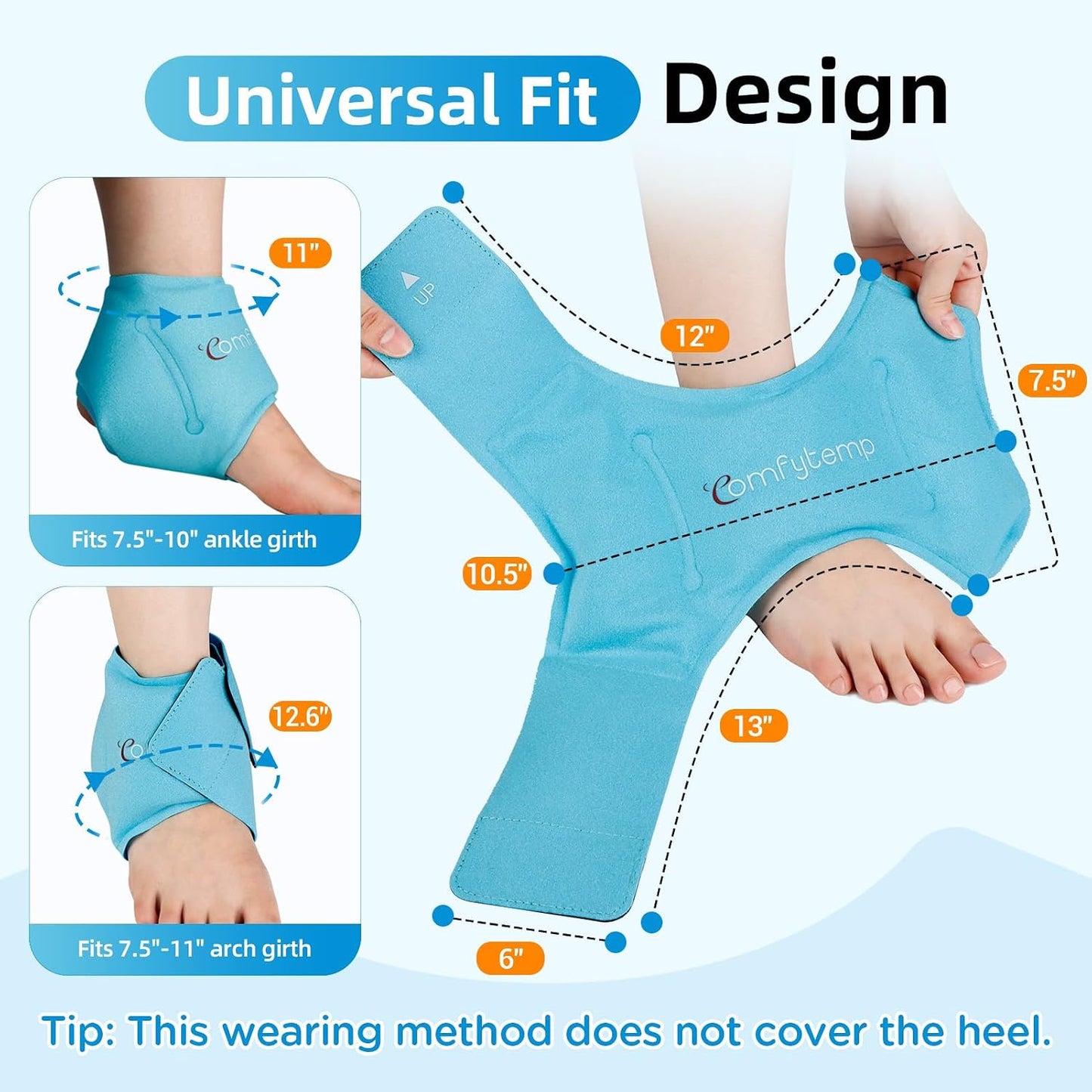 Comfytemp Ankle Ice Pack Wrap for Plantar Fasciitis, Swelling, Foot Pain Relief, FSA Eligible HSA, Gel Packs for Injuries Reusable, Hot Cold Compress for Achilles Tendonitis, Sprained Ankles, 2 Packs