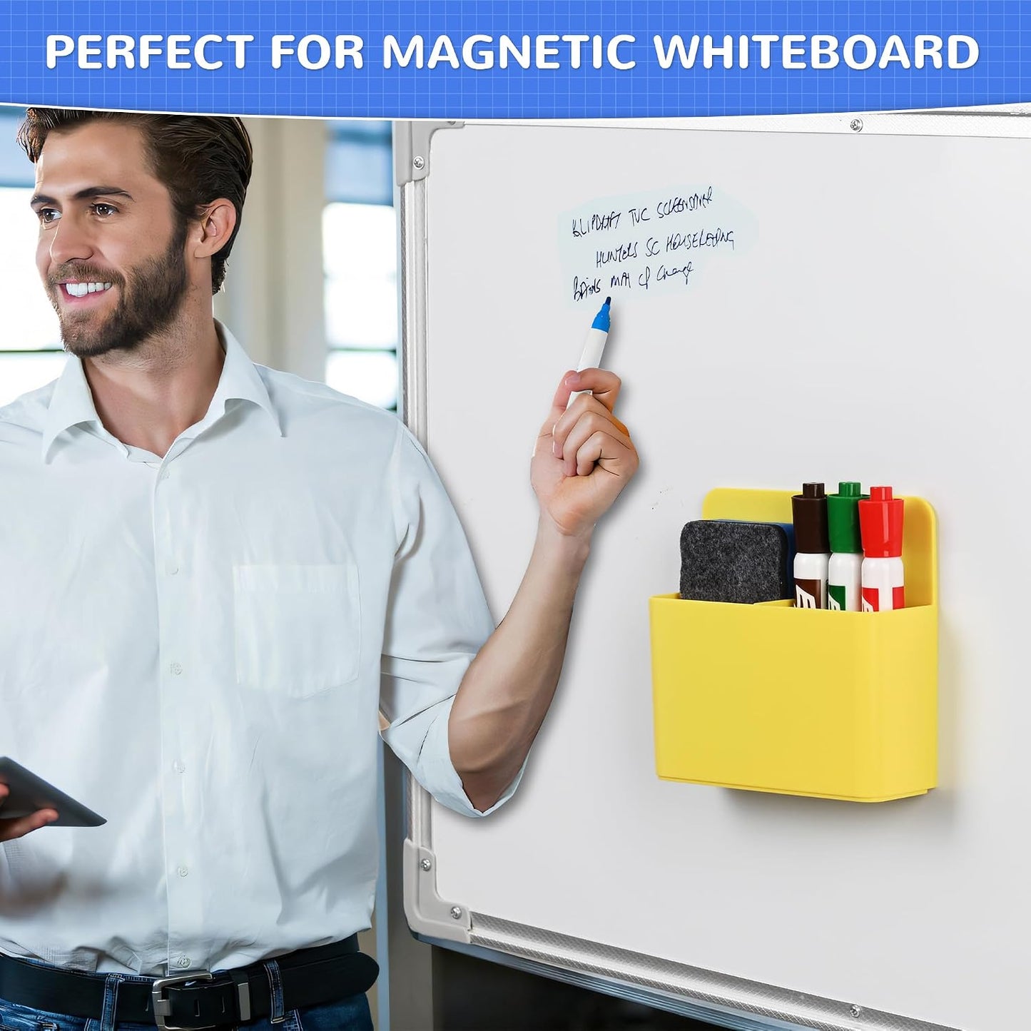 Magnetic Dry Erase Marker Holder - Multi-Surface Pen & Marker Holder for Fridge, Whiteboard, Locker - School, Office, Home - 1 Pack, Black