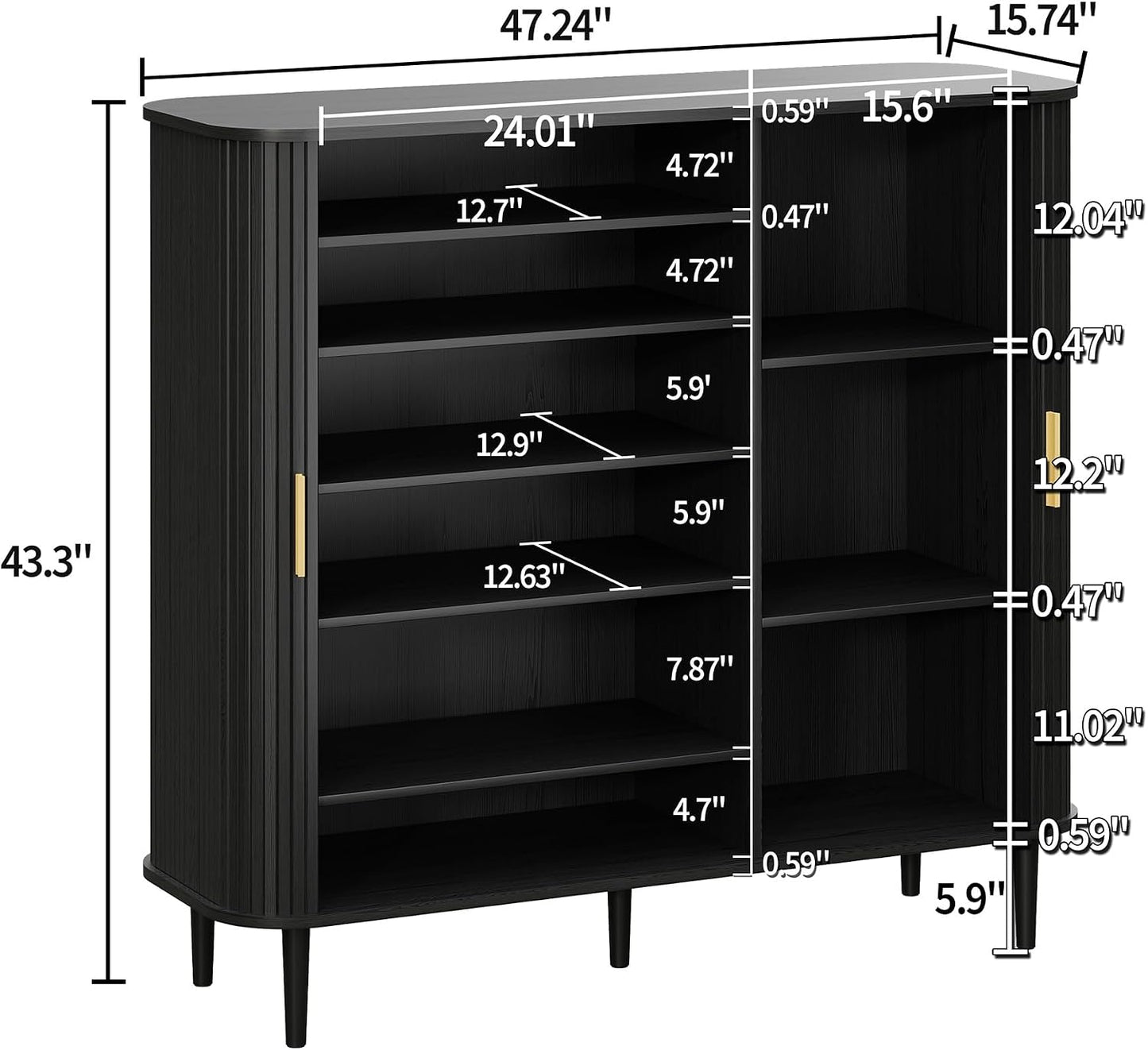 DHH Shoe Storage Cabinet with Sliding Door, 6-Tier Shoe Cabinet with Adjustable Shelves, Modern Freestanding Shoe Storage Organizer for Entryway, Hallway, Living Room (Walnut, 47 ")