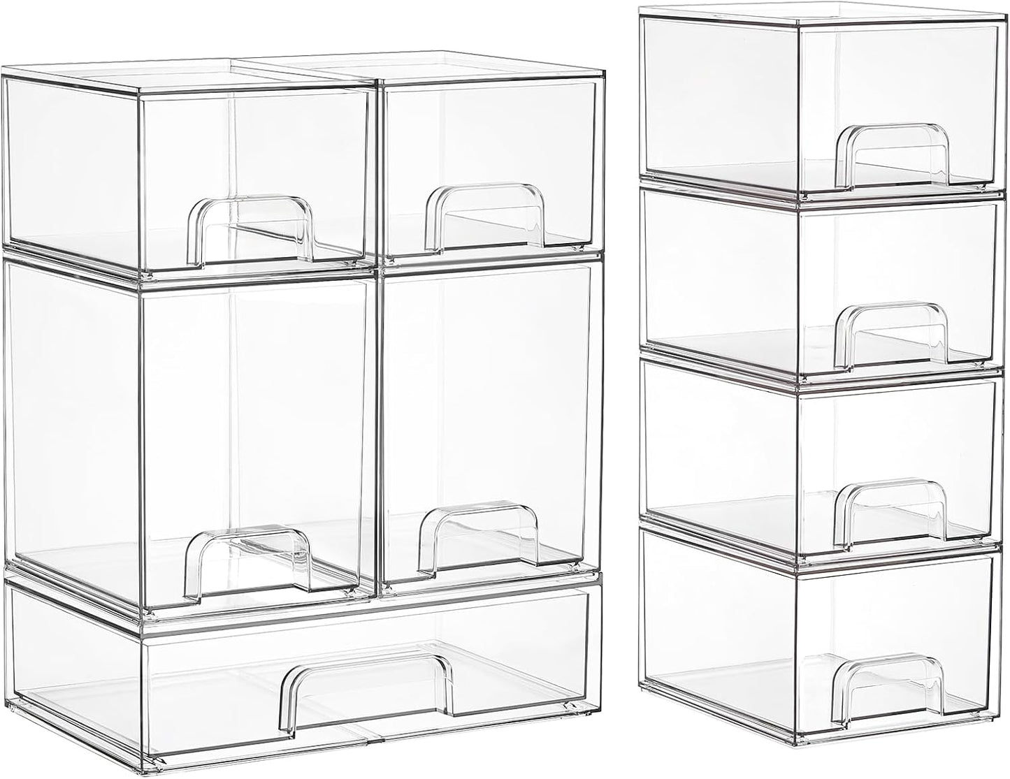 Vtopmart Clear Stackable Storage Drawers Set of 6, Plastic Organizer Bins | Multi-purpose Boxes for Bathroom Accessories Storage, Ideal for Cabinet, Shelf, Pantry, Laundry Room Organization