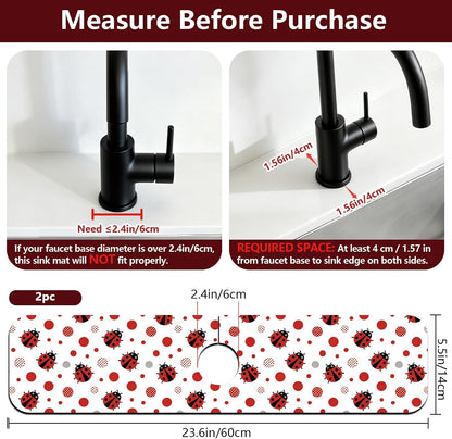 2Pcs Peonies Kitchen Sink Splash Guard Faucet Mat Vintage Florals Faucet Mat For Bathroom Kitchen 5.5x23.6In