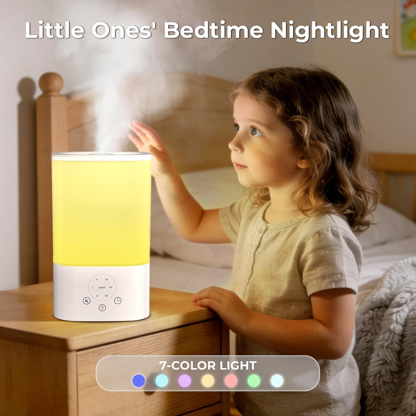 Cool Mist Humidifiers for Bedroom,3.2L Humidifiers for Baby Nursery＆Plants,7-Color Light,Oil Diffuser,Top Fill,360°Nozzle,Timer,24DB Quiet,BPA Free,Tap to Operate,White