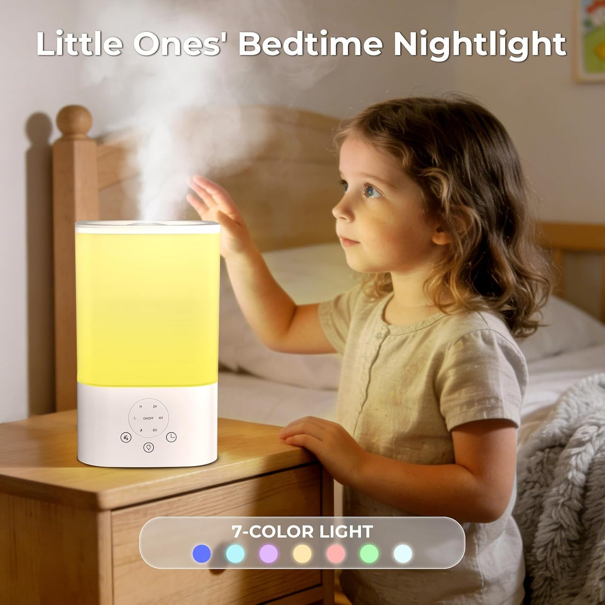 Cool Mist Humidifiers for Bedroom,3.2L Humidifiers for Baby Nursery＆Plants,7-Color Light,Oil Diffuser,Top Fill,360°Nozzle,Timer,24DB Quiet,BPA Free,Tap to Operate,White