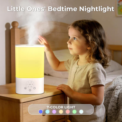 Cool Mist Humidifiers for Bedroom,3.2L Humidifiers for Baby Nursery＆Plants,7-Color Light,Oil Diffuser,Top Fill,360°Nozzle,Timer,24DB Quiet,BPA Free,Tap to Operate,White