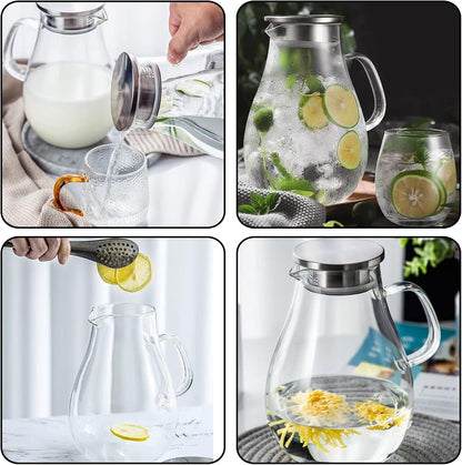 60.8oz Glass Teapot, Stovetop & Microwave Safe Glass Borosilicate Tea Pot,Clear Teapot with Strainer, Glass Tea Kettle with Wooden Lid, Loose Leaf、Fruit Tea and Fragrant Tea