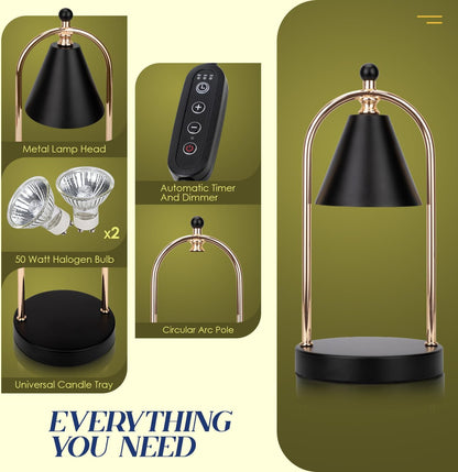 Candle Warmer Lamp with Timer, Electric Black Candle Warming Light for Bedroom, Dimmable Wax Melts Warmer for Home Decor Beside Lamp Gifts for Women (2 Bulbs Included)