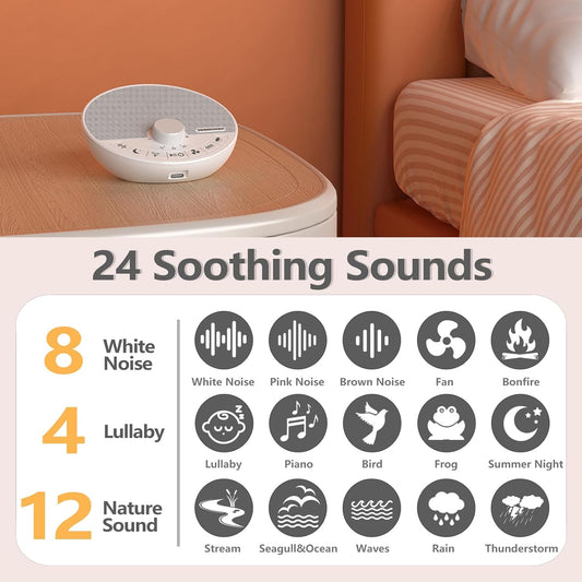 Portable White Noise Sound Machine with 24 Sleep Sounds, Bluetooth Function | Sleep Well