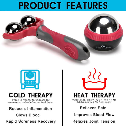 Nobility Massage Ball Roller– Ice Cold and Hot for Deep Tissue and Sore Muscle Relief of Stiffness and Stress, Body, Neck, Back, Foot, Plantar Double Black