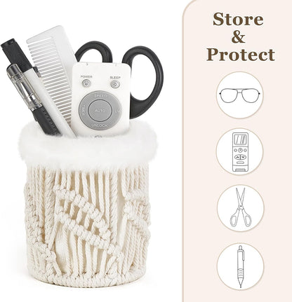 Mkono Glasses Holder for Nightstand, Boho Decor Plush Lined Eyeglass Stand | Prevents Lens Scratches, Space-Saving Design, Soft Interior, Multi-Functional Organizer, for Desk, Office, Table, Bedside
