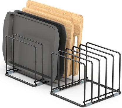 Cutting Board Organizer, Kitchen Cabinet Organizer | Divided Rack with 5 Slots for Baking Trays - Cookie sheet Organizer, Baking Sheets Holder [2-Pack], Large