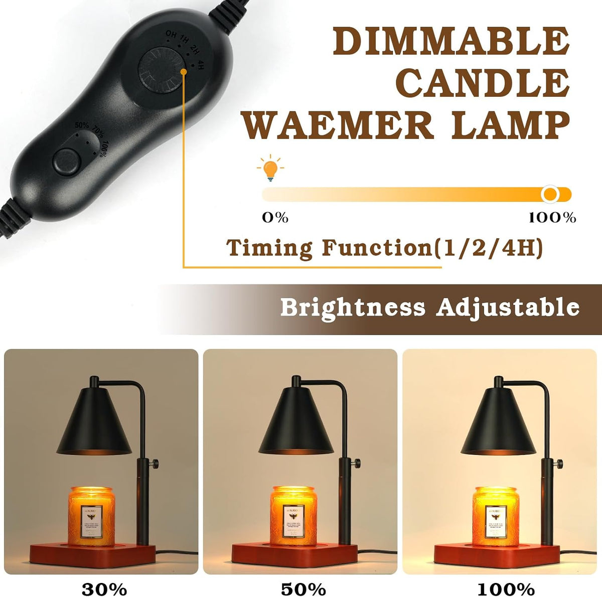 Modern Candle Warmer Lamp with Timer, Dimmable Candle Lamp Warmer, Mothers Day Birthday Gifts for Women Men, Black Candle Warmer, Adjustable Candle Light Warmer, Cozy Living Room Bedroom Home Decor